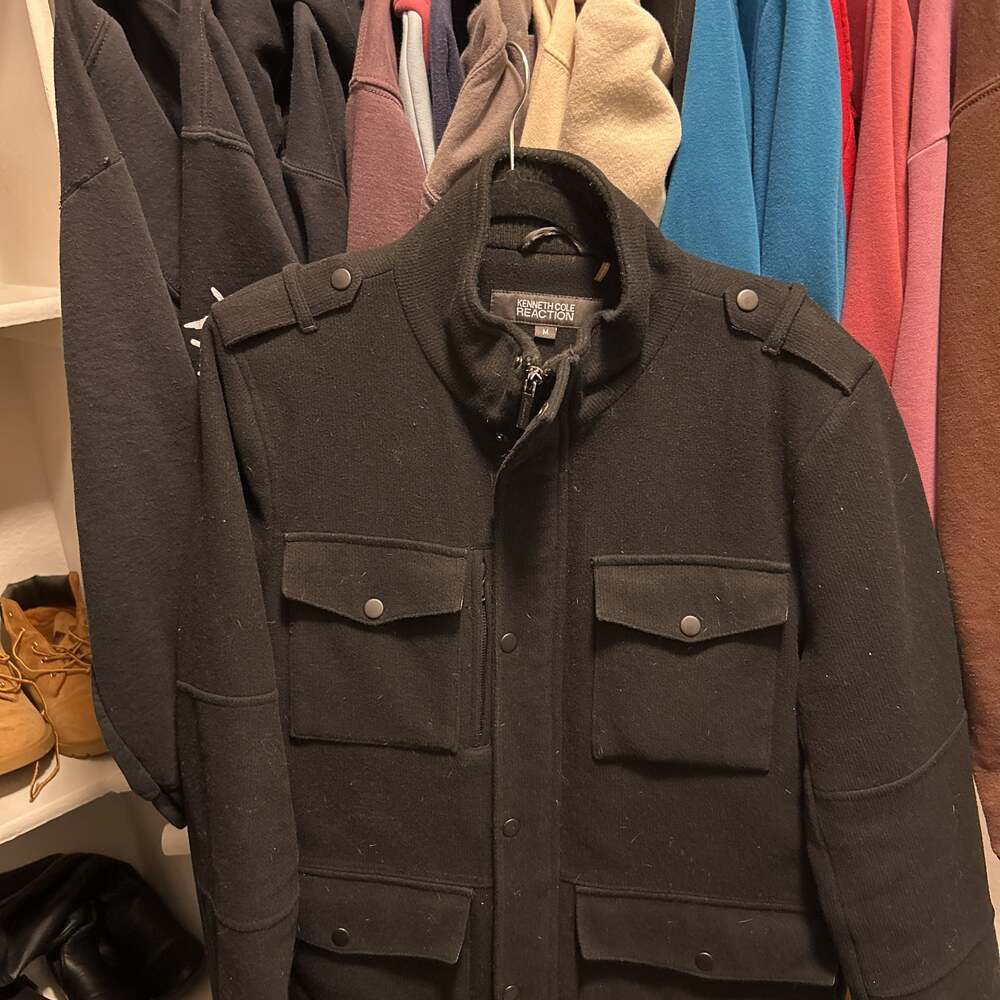 Kenneth Cole Reaction Men's Black Wool Blend Peacoat Jacket Size M